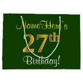 Elegant, Groen, Nep Goud 27e Verjaardag + Naam Groot Cadeauzakje (Achterkant)