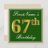 Elegant, Groen, Nep Goud 67e Verjaardag + Naam Kaart (Voorkant / Achterkant)