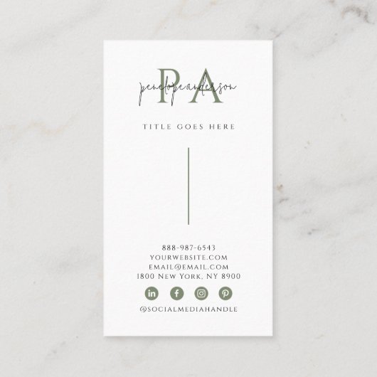 Elegant groen neutraal boho chic modern uniek visitekaartje (Achterkant)