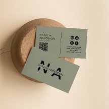 Elegant Groen Neutraal QR Code Monogram Logo Boho