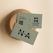 Elegant Groen Neutraal QR Code Monogram Logo Boho Visitekaartje