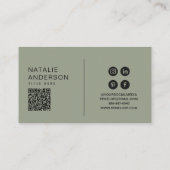 Elegant Groen Neutraal QR Code Monogram Logo Boho Visitekaartje (Achterkant)