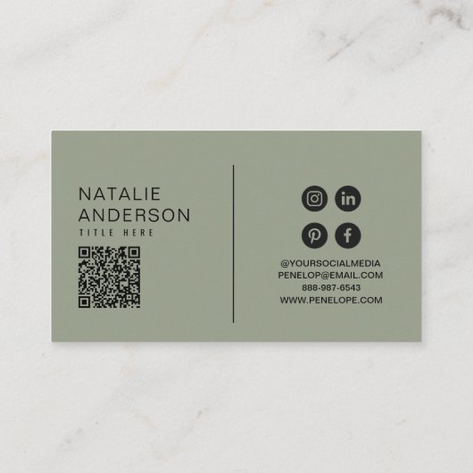 Elegant Groen Neutraal QR Code Monogram Logo Boho Visitekaartje (Achterkant)