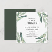 Elegant groen Olijf Baby shower Uitnodiging (Voorkant / Achterkant)