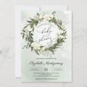 Elegant groen Olijfkrans Wit Rozen Baby Kaart (Voorkant)