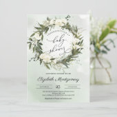 Elegant groen Olijfkrans Wit Rozen Baby Kaart (Staand voorkant)