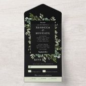 Elegant groen op zwarte bruiloft all in one uitnodiging (Binnen)