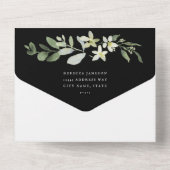 Elegant groen op zwarte bruiloft all in one uitnodiging (Achterkant)