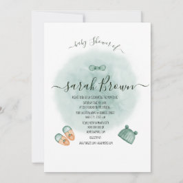 ELEGANT GROEN & ORANJE WATERVERF BABY SHOWER KAART
