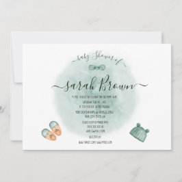 ELEGANT GROEN & ORANJE WATERVERF BABY SHOWER KAART
