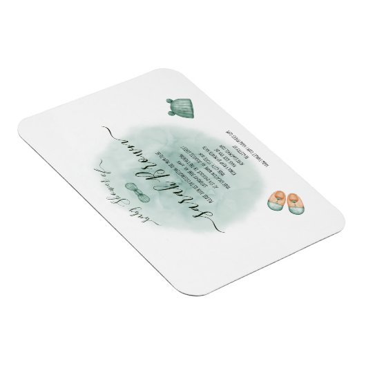 ELEGANT GROEN & ORANJE WATERVERF BABY SHOWER MAGNEET (Rechterzijde)