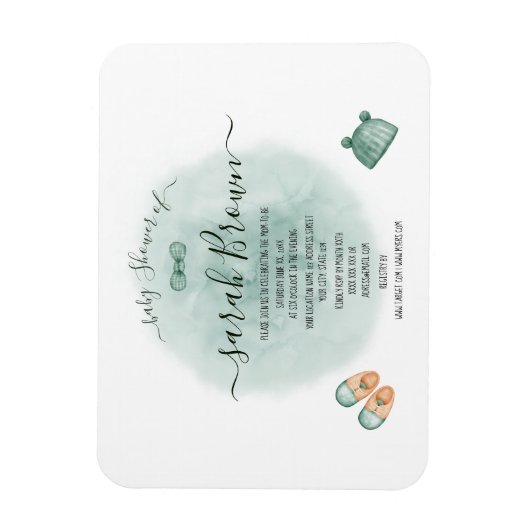 ELEGANT GROEN & ORANJE WATERVERF BABY SHOWER MAGNEET (Verticaal)