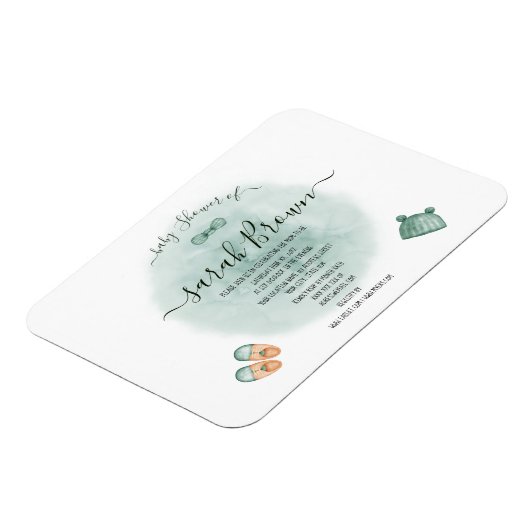 ELEGANT GROEN & ORANJE WATERVERF BABY SHOWER MAGNEET (Linkerzijde)