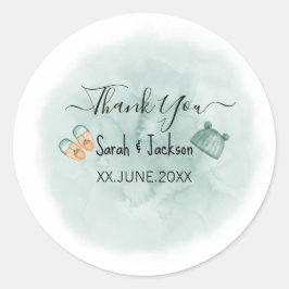 ELEGANT GROEN & ORANJE WATERVERF BABY SHOWER RONDE STICKER