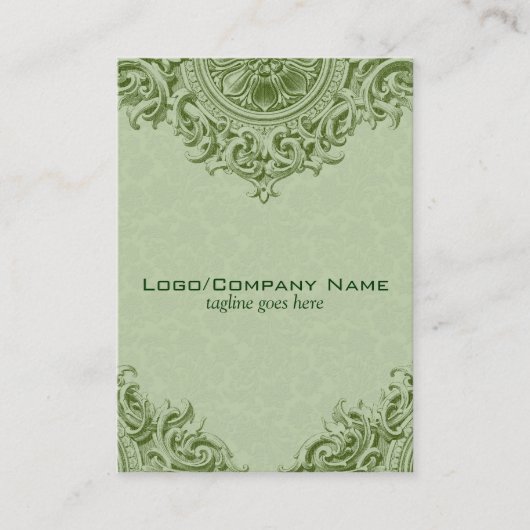 Elegant groen Ornament & pastelgroene damast Visitekaartje (Voorkant)