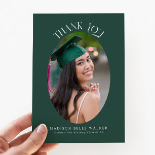 Elegant groen ovaal Afstuderen foto Dank u Bedankkaart