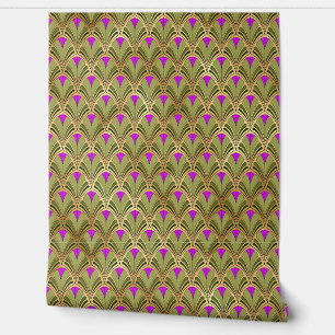 Elegant Groen Paarse Gouden Art Deco  Patroon Behang