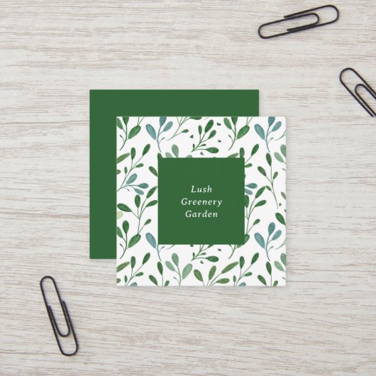 Elegant groen patroon modern vierkante visitekaartje (Voorkant / Achterkant in situ)