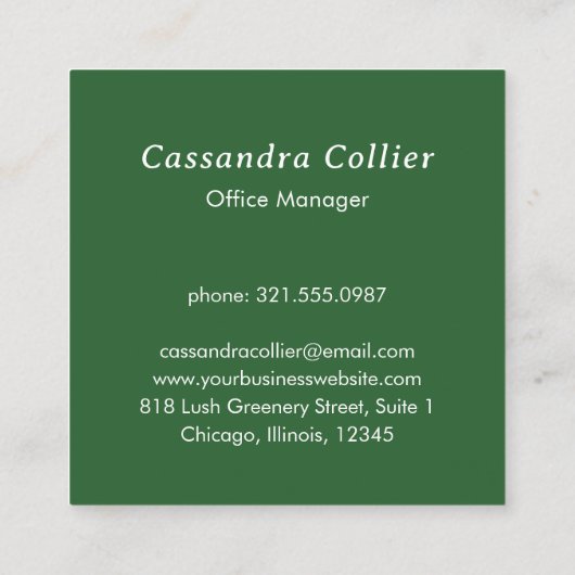 Elegant groen patroon modern vierkante visitekaartje (Achterkant)