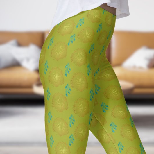 Elegant groen pauw fan patroon leggings