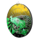 ELEGANT GROEN PEACOCK IN GEEL DARTBORD (Voorkant Rechts)