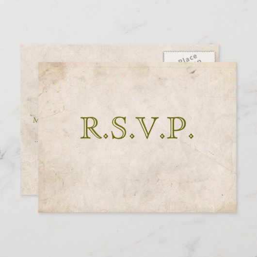 Elegant groen perkament RSVP-kaart Uitnodiging Briefkaart (Voorkant / Achterkant)