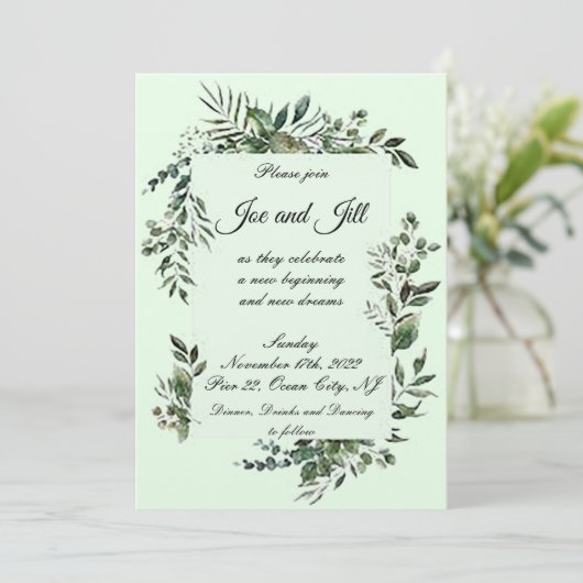 Elegant groen platte bruiloft uitnodiging (Staand voorkant)