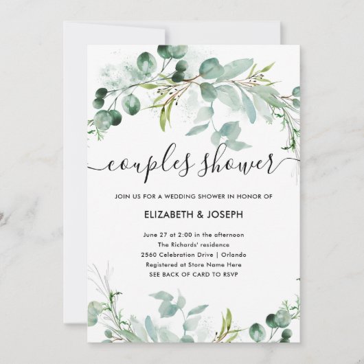 Elegant groen | QR Code Koppels Douche Kaart (Voorkant)