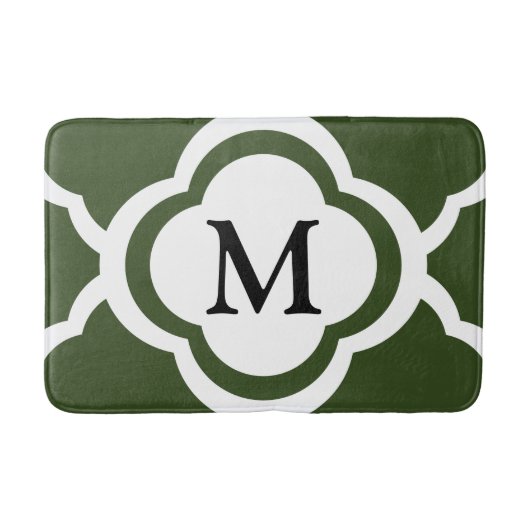 Elegant groen Quatrefoil Monogram Badmat (Voorkant)