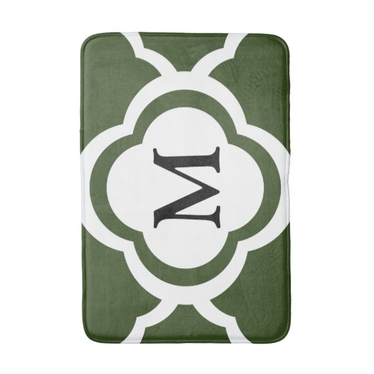 Elegant groen Quatrefoil Monogram Badmat (Voorkant Verticaal)