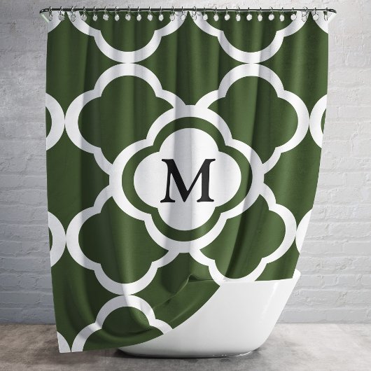 Elegant groen Quatrefoil Monogram Douchegordijn