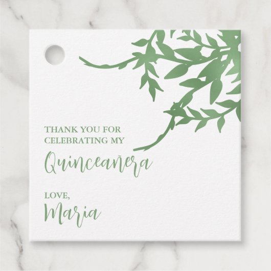 Elegant groen Quinceañera Bedankjes Labels (Voorkant)