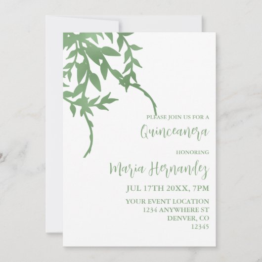 Elegant groen Quinceañera Kaart (Voorkant)