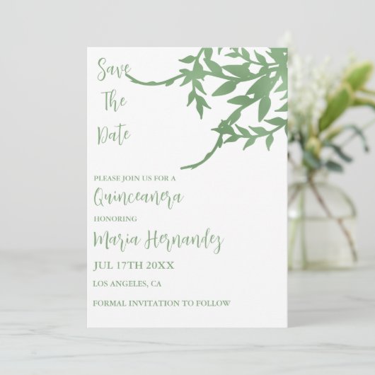 Elegant groen Quinceañera Save The Date (Staand voorkant)