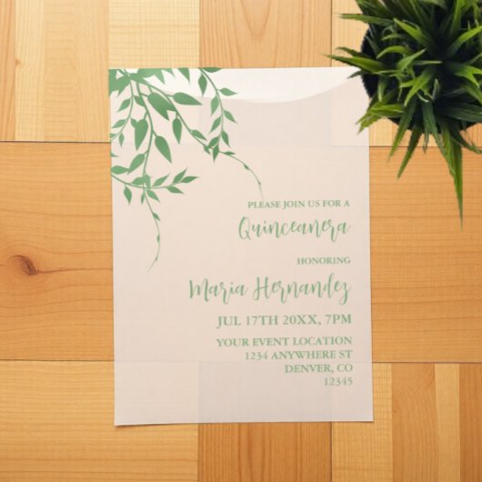 Elegant groen Quinceañera Vellum Uitnodigingen