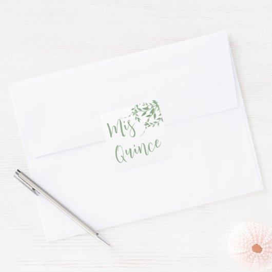 Elegant groen Quinceañera Vierkante Sticker (Envelop)