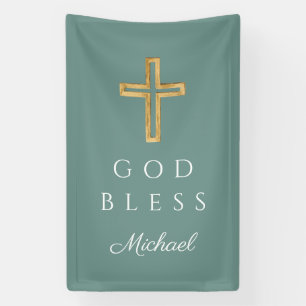 Elegant Groen Religieus Kruis God zegene Spandoek