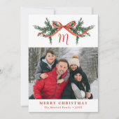 Elegant groen rode boog monogram foto feestdagenkaart (Voorkant)