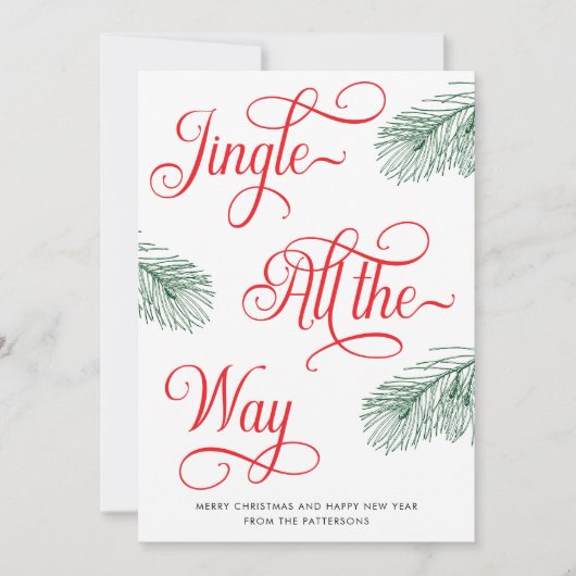 Elegant groen rode kalligrafie kerst feestdagenkaart (Voorkant)