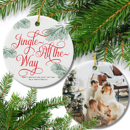 Elegant groen rode kalligrafie kerst keramisch ornament