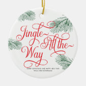 Elegant groen rode kalligrafie kerst keramisch ornament (Voorkant)