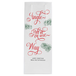 Elegant groen rode kalligrafie kerst wijn cadeautas