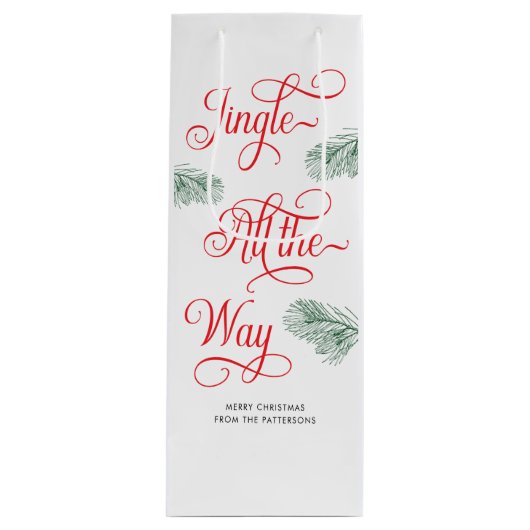 Elegant groen rode kalligrafie kerst wijn cadeautas (Voorkant)