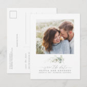 Elegant groen romantiek Save the Date Foto Aankondigingskaart (Voorkant / Achterkant)