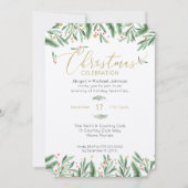 Elegant Groen, Rood, en Gouden Kerstmispartij Kaart (Voorkant)