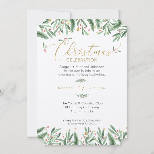 Elegant Groen, Rood, en Gouden Kerstmispartij Kaart (Voorkant)