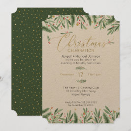 Elegant Groen, Rood, en Gouden Kerstmispartij Kaart