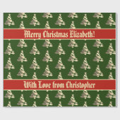 Elegant Groen Rood Faux Goud Kerstboom Patroon Cadeaupapier (Vlak)