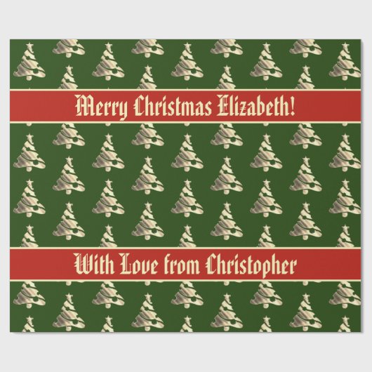 Elegant Groen Rood Faux Goud Kerstboom Patroon Cadeaupapier (Vlak)