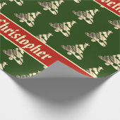 Elegant Groen Rood Faux Goud Kerstboom Patroon Cadeaupapier (Hoek)